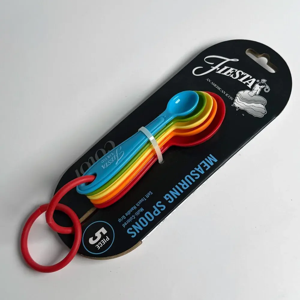Fiesta Measuring Spoons Multi Color Plastic Soft Touch Handle Grip 5 Piece Set